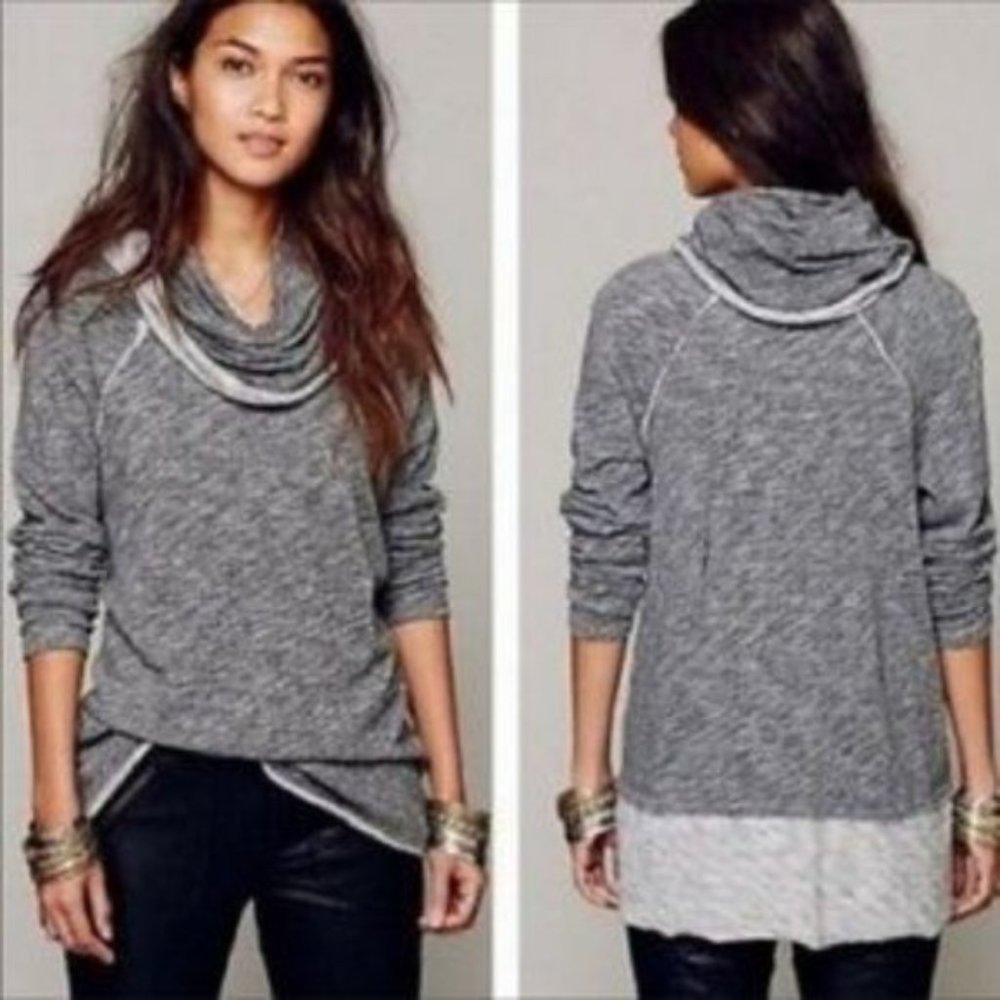 Free People Beach Grey Long Sleeve Cowl Neck Top